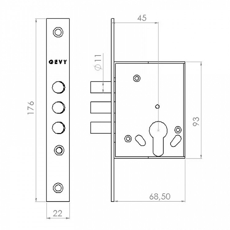 GEVY 119.049 Πρόσθετη κλειδαριά κυλίνδρου με 3 πίρους, 2 στροφών